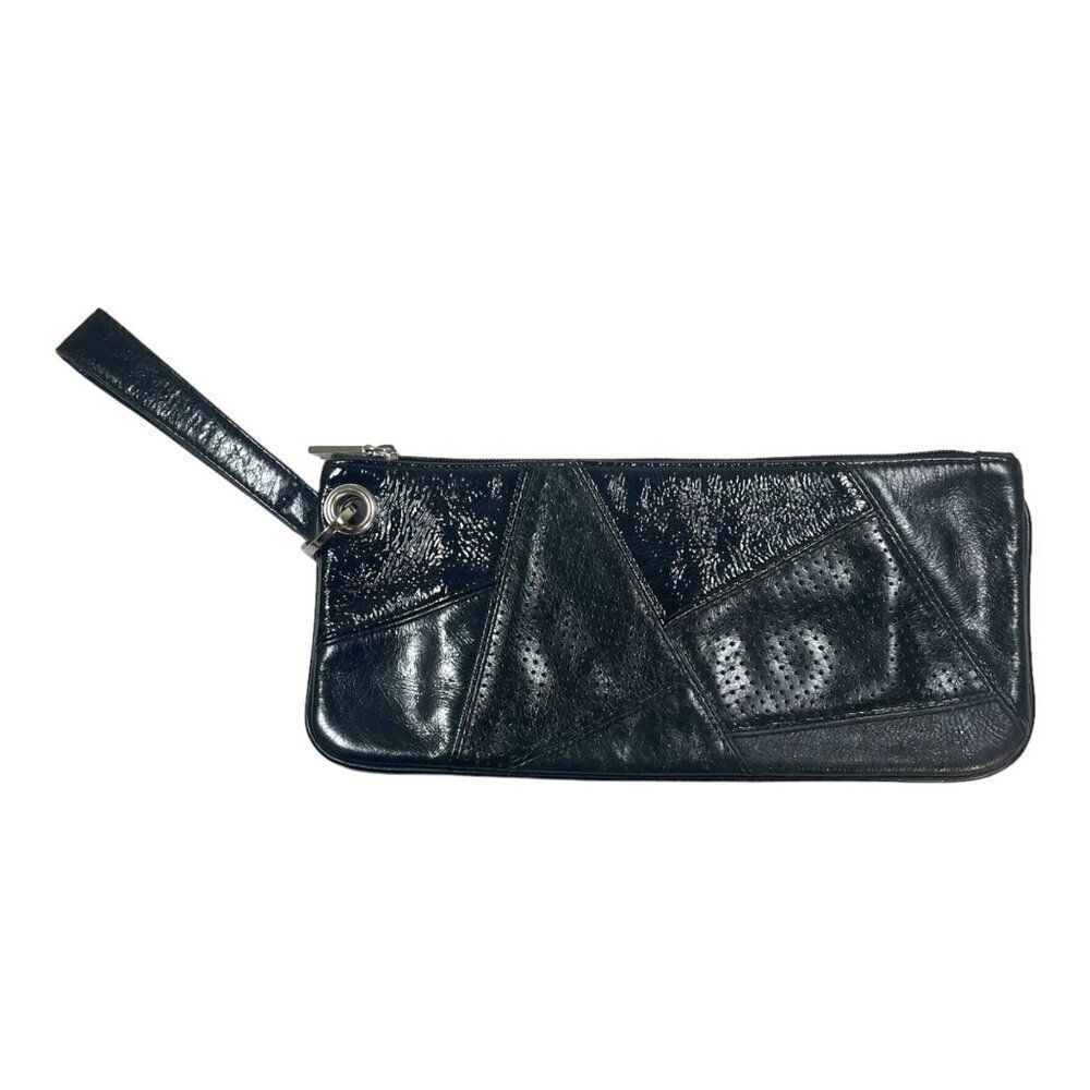 Hobo International Patchwork Black Leather Wristlet Wallet Purse Card ID Holder